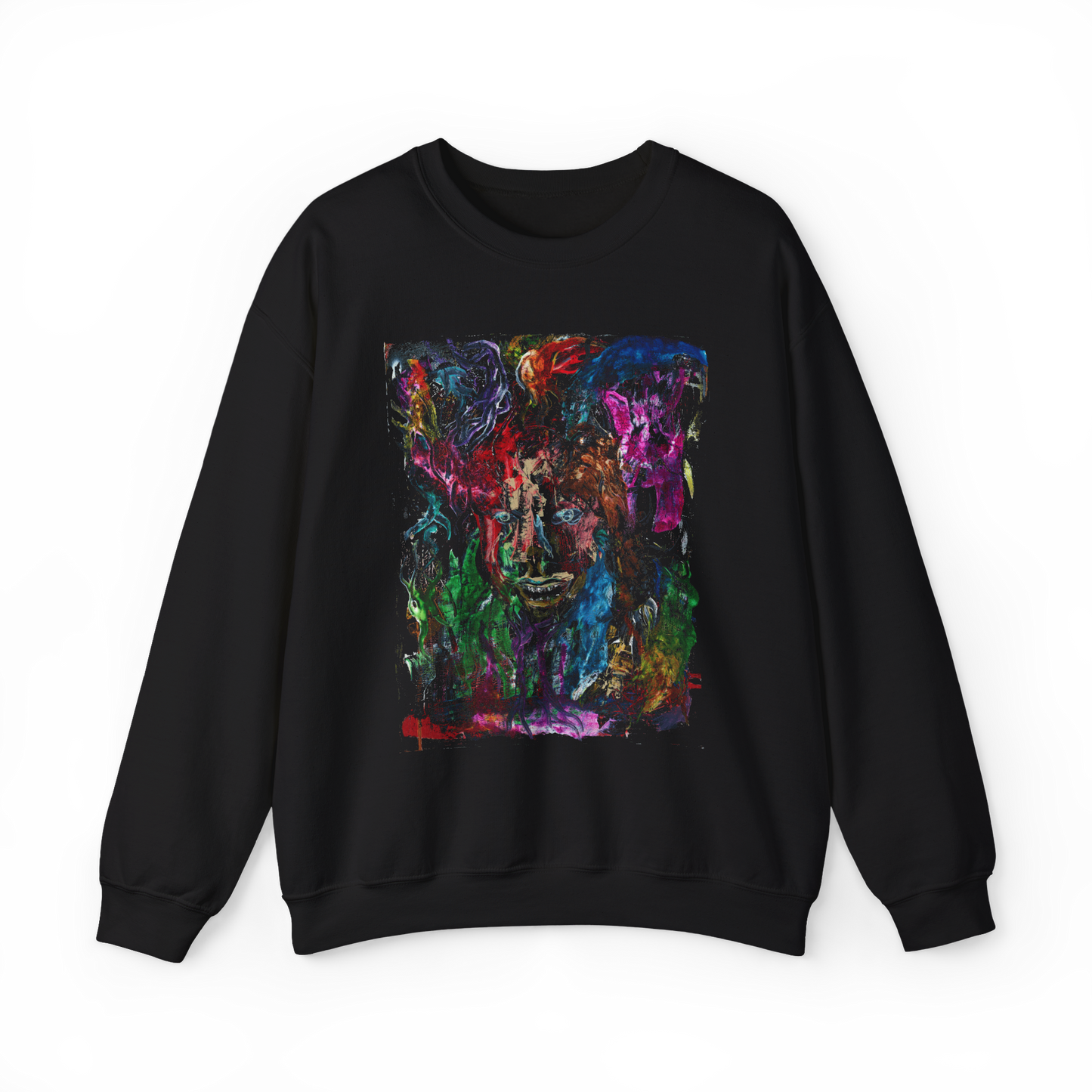 Lands of Delight Classic sweatshirt featuring artwork from Alon Mor’s Lands of Delight album, front view.