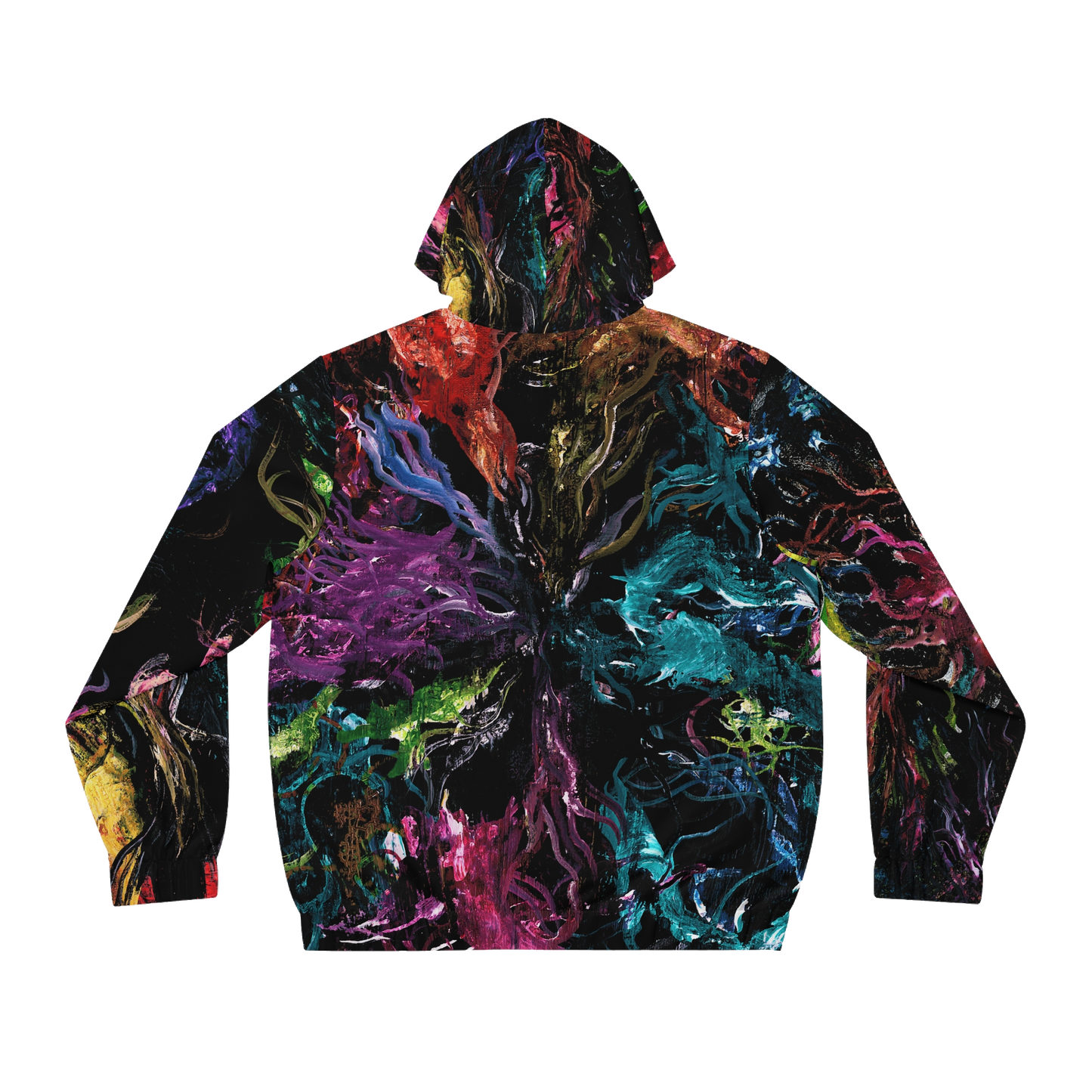 Lands of Delight Full hoodie featuring the Lands of Delight album artwork by Alon Mor, back view.