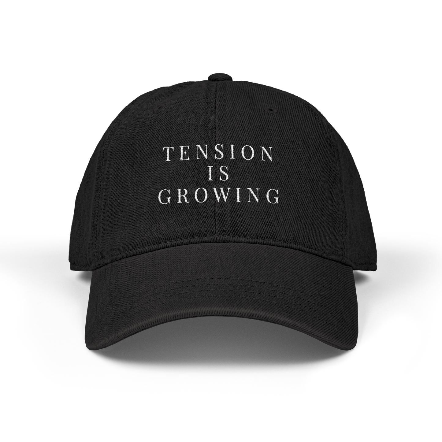Tension hat featuring the “Tension Is Growing” text design associated with Alon Mor.
