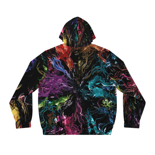 Lands of Delight Full hoodie featuring the Lands of Delight album artwork by Alon Mor, back view.