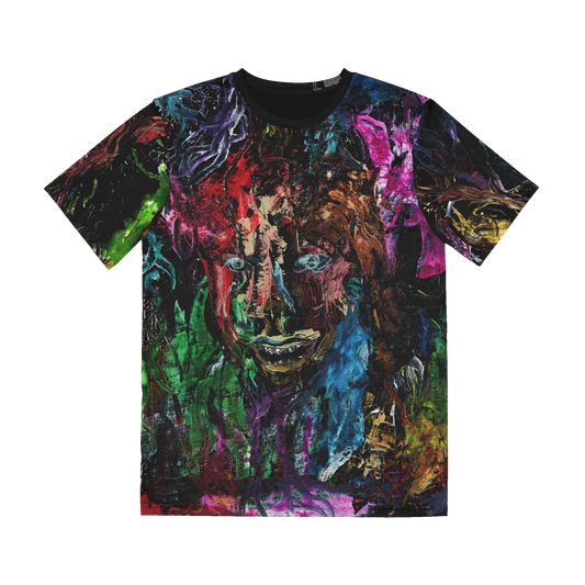 Lands of Delight Full T-shirt featuring the Lands of Delight album artwork by Alon Mor, front view.